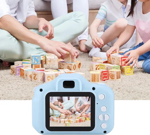 Vista 3 de Cámara para niños en miniatura para cámaras, pequeña, portátil, digital, desechable, pequeño juguete de video y alrededores (azul)