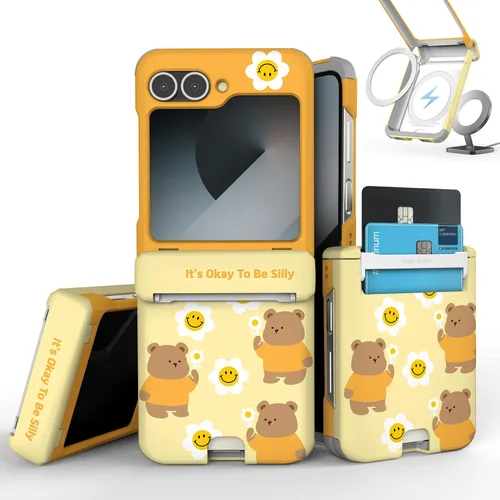 Vista 21 de para Galaxy Z Flip 5 Funda con 2 ranuras para tarjetas, funda rígida delgada y resistente con protección de bisagra, funda completa con protección