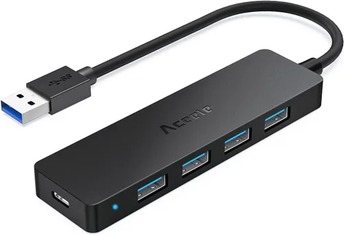 Vista 10 de Aceele Divisor USB Hub 3.0 con 2 USB-C y 2 USB-A, adaptador extensor multipuerto ultrafino de 4 puertos con cable de extensión de 4 pies de largo