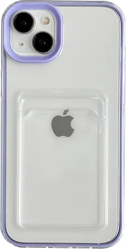 Vista 7 de Caseative Funda para iPhone 14 Plus, tarjetero de color caramelo, transparente, a prueba de golpes, compatible con carga inalámbrica Claro