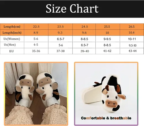 Vista 7 de Pantuflas mullidas de vaca para mujeres y hombres, bonitos zapatos de algodón con animales para casa, pantuflas de felpa esponjosa para niñas
