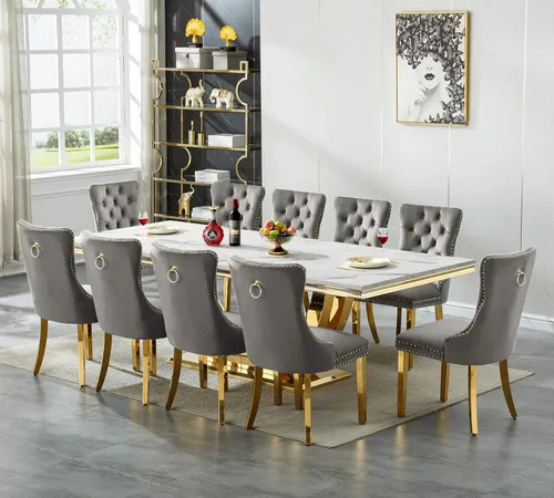 Vista 41 de SSLine Juego de mesa de comedor de mármol sintético blanco de 68 pulgadas