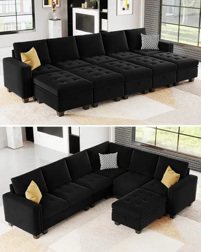 Vista 6 de Belffin Módulo otomano de terciopelo con almacenamiento para sofá modular, sofá seccional, otomano rectangular con banco otomano de almacenamiento