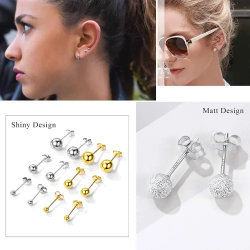 Vista 6 de PROSILVER 925 Sterling Silver Ball Stud Earrings, Hypoallergenic for Sensitive Ears, Womens Flat Back Studs, 3mm4mm5mm7mm, Come with Box