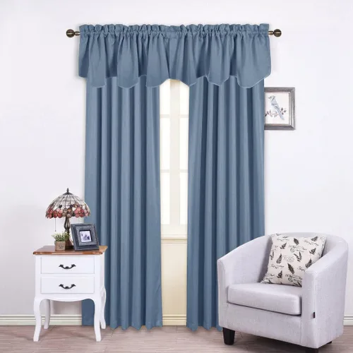 Vista 6 de NICETOWN - Cortinas con valances azul piedra para ventana de sala de estar, dormitorio, baño, 2 paneles estilo granja rústico para comedor, cortinas