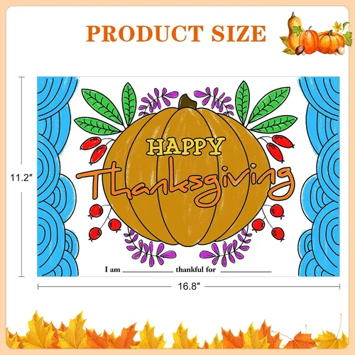 Vista 6 de Colorea tus propios manteles individuales, 12 hojas de otoño de Acción de Gracias para niños, de 11 x 17 pulgadas, manteles individuales de papel