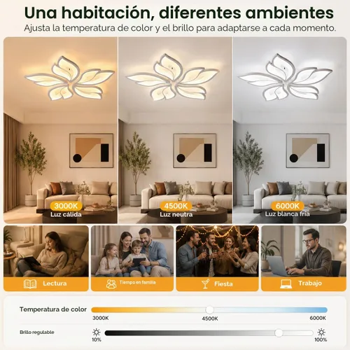 Vista 6 de Garwarm Lámpara de Techo Moderna, Candelabro LED Regulable de 23.6" Empotrado en el Techo, Control Remoto Lámpara de Hoja Acrílica Blanca para Sala
