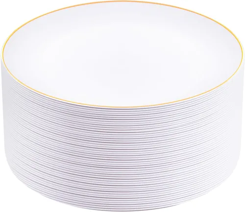 Vista 17 de Festiva 200 Piezas Platos de Postre Negro y Dorado de 6.3" con Tenedores de Plástico de 5"- Platos Desechables Pequeños- Platos de Plástico