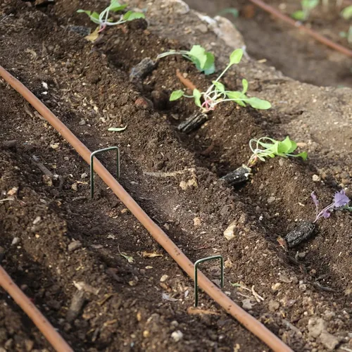 Vista 4 de Estribos de jardín, paquete de 100 clavijas de jardín de 6 pulgadas de acero inoxidable resistente en forma de U para anclar pasadores de césped