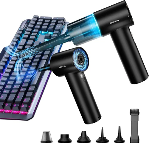 Vista 11 de REIKIYA Aspirador de coche portátil inalámbrico 14000PA soplador de aire comprimido 150000RPM soplador para limpieza de teclado y computadora