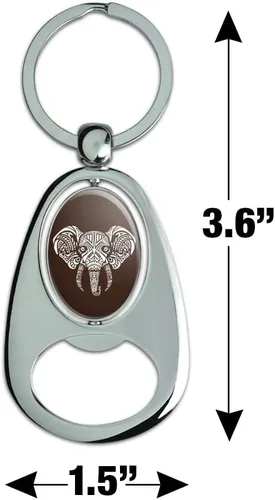 Vista 4 de GRAPHICS & MORE White African Elephant Tribal Keychain Chrome Metal Spinning Oval Bottle Opener