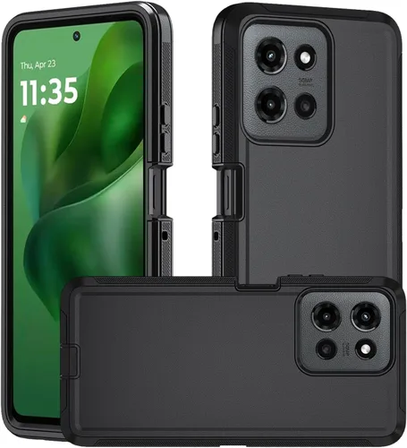 Vista 14 de Funda para Motorola Moto Edge 5G 2025, funda de teléfono resistente a prueba de golpes resistente protectora, 3 en 1 cubierta de parachoques (negro)
