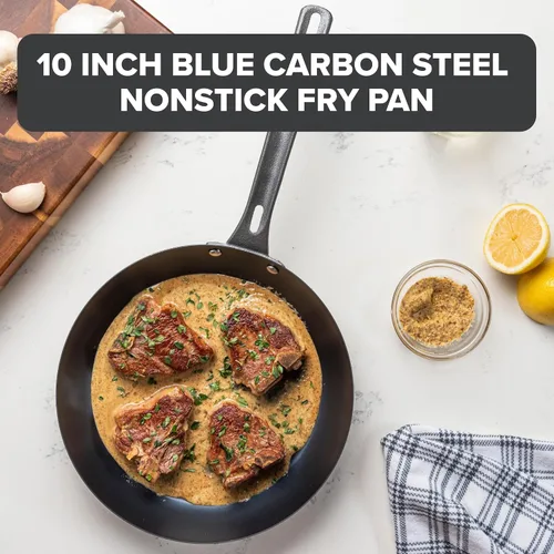 Vista 2 de Viking Sartén antiadherente, utensilios de cocina de acero al carbono azul de 10 pulgadas, negro