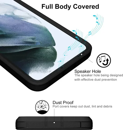 Vista 4 de Funda para Samsung Galaxy S21 FE 5G y protector de pantalla de vidrio, cubierta de puerto a prueba de polvo, protección de cuerpo completo, funda