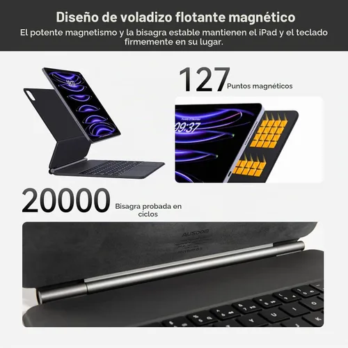 Vista 3 de Funda de teclado para iPad Air de 13 pulgadas (M3/M2, 2025/2024) y iPad Pro de 12.9 pulgadas (3ª/4ª/5ª/6ª Gen): Funda de teclado Bluetooth magnética