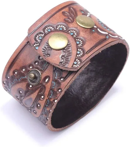Vista 3 de Pulsera de cuero con patrón de impresión punk rock, brazalete ancho de puño