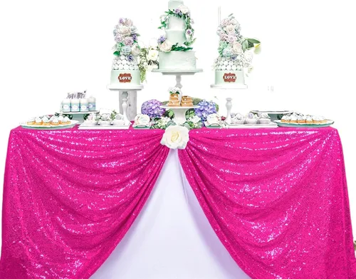 Vista 13 de ShinyBeauty Mantel cuadrado de lentejuelas rosas de 50 x 50 pulgadas, mantel de 50 x 50 pulgadas, perfecto para cumpleaños, fiestas, bodas