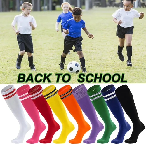 Vista 2 de Calcetines de fútbol para niños, calcetines largos hasta la rodilla, calcetines de béisbol de sóftbol acolchados