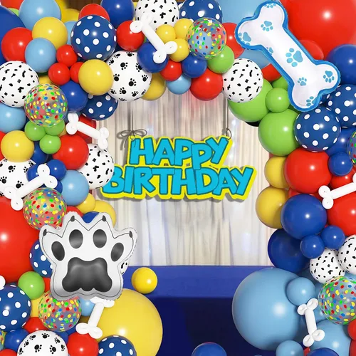 Vista 6 de Amandir Kit de arco de guirnalda de 155 globos con globos de pata de perro con impresión de hueso de perro en papel de aluminio, globos de pata