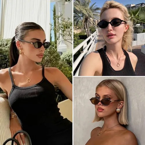 Vista 3 de Gafas de sol ovaladas retro para mujer, estilo vintage de los años 90, Y2K, de diseño moderno