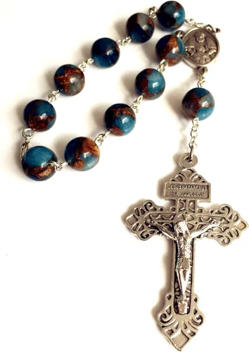 Vista 2 de elegantmedical Pulsera de rosario de oración católica de una década con cuentas de fútbol, regalo de cruz de perdón, Piedra
