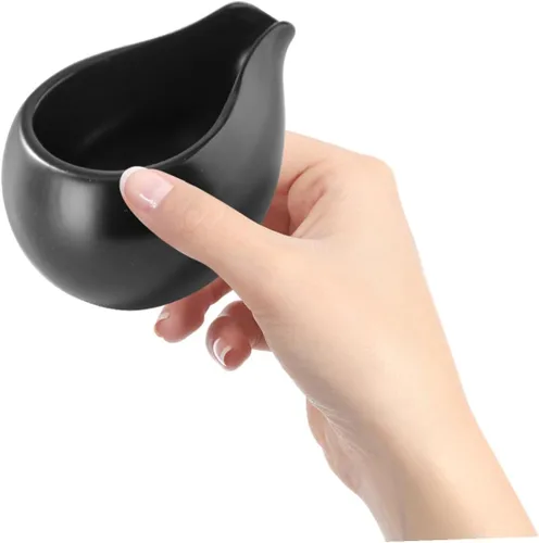Vista 4 de Yardwe Jarra de leche de boca redonda de cerámica de 3.7 pulgadas con boquilla para crema de café y jarabe de mesa, ideal para uso doméstico y café