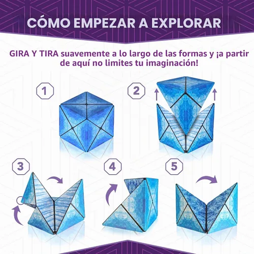 Vista 4 de Duomoto Cubo Magnético Transformador - Rompecabezas de Doble Creatividad que Cambia de Forma con 96 Imanes de Tierras Raras - Se Transforma en Más