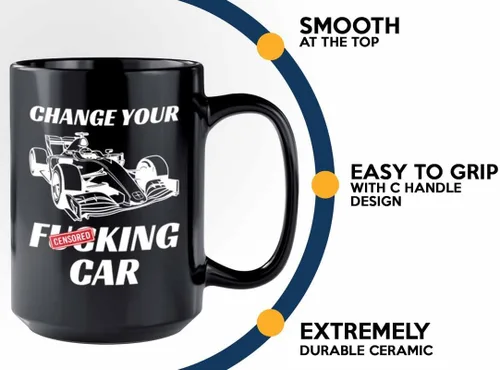 Vista 4 de Taza de café Racer de 15 onzas, color negro, cambia tu coche, Fuel Speed Racer Car Guys Circuit Automotriz Racing Boy Regalos para él, papá