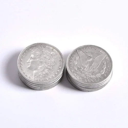 Vista 3 de SUMAG Monedas mágicas de metal, moneda de dólar de Morgan de acero, truco de magia (1.5 in de diámetro), accesorios mágicos, accesorios mágicos