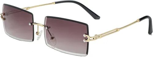 Vista 11 de Lentes de sol rectangulares sin montura para mujeres y hombres, a la moda A1 Marrón degradado
