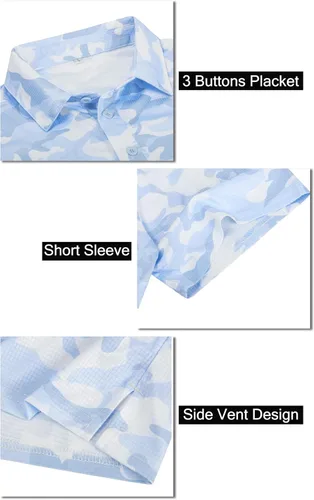 Vista 119 de TAPULCO Camisetas tipo polo de secado rápido para hombre, diseño de camuflaje, atléticas, ligeras, transpirables, casuales, para golf