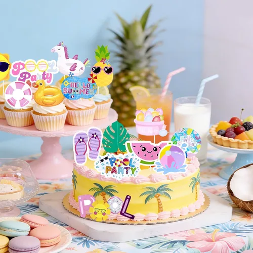 Vista 6 de Decoración para cupcakes de verano, 36 piezas de decoración de cupcakes de verano con temática hawaiana, decoración de cumpleaños, decoración
