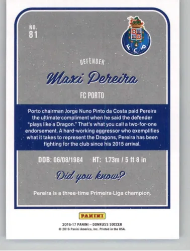 Vista 2 de 2016 Donruss #81 Maxi Pereira FC Porto Soccer Card