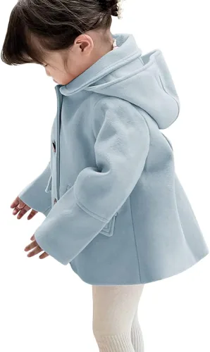 Vista 26 de rrhss Abrigo formal con botones para niñas pequeñas, chaqueta de lana con capucha para otoño e invierno