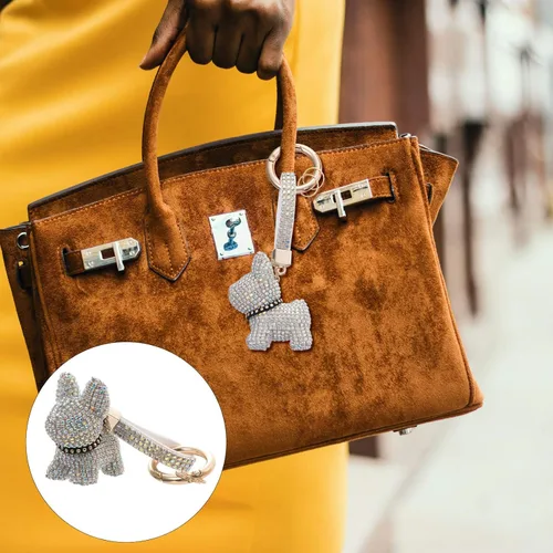 Vista 3 de ValiCLUD Bulldog Llavero Diamante Círculo de Coche Llavero Colgante Rhinestone Crystal Monedero Animal Pet Charm Bolso Mochila