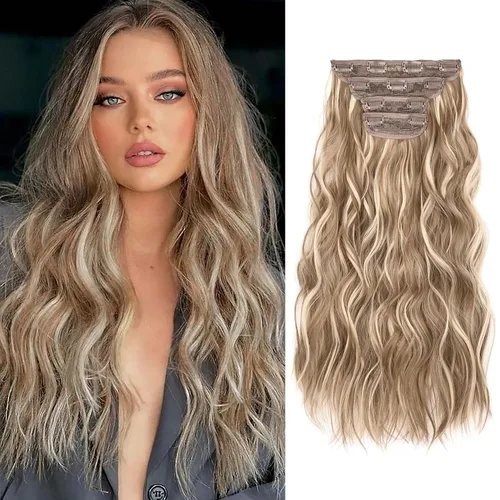 Vista 20 de REECHO Extensiones de cabello, 4 piezas, extensiones de cabello con clip HE001, extensiones de cabello sintéticas naturales y suaves para mujer