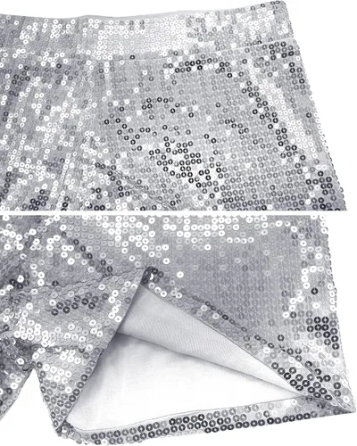 Vista 6 de Pantalones cortos de lentejuelas con purpurina y cintura alta elástica para mujer, pantalones cortos brillantes de pierna recta para fiesta