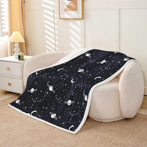 Vista 3 de Manfei Galaxy Kids Throw Blanket Starry Moon Planets Print Fuzzy Blanket for Boys Girls Room Decor, Outer Space Blanket for Bed Couch Sofa, Soft and