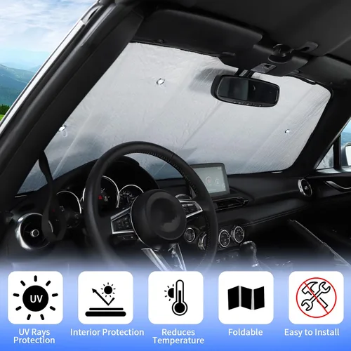 Vista 3 de Parasol para parabrisas compatible con Mazda MX-5 NC RF Miata 2009-2015, parasol plegable para ventana delantera, visera de protección solar
