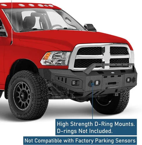 Vista 3 de u-Box Parachoques delantero para Dodge Ram 2500 3500 2010-2018, parachoques todoterreno resistente con placa de cabrestante, placa deslizante