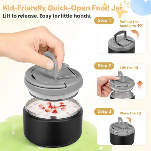 Vista 4 de Lonchera Bento para Niños con Termo para Sopa de 8oz, Contenedores de Comida para Almuerzo Impermeables para Niños con 4 Compartimentos, Tarro