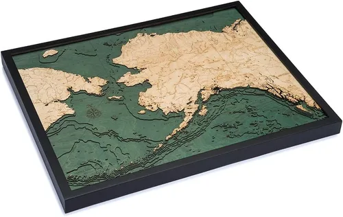 Vista 2 de Alaska - Tabla de madera náutica 3D, 24.5 x 31 pulgadas