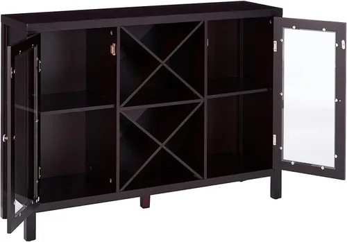 Vista 5 de Aparador con estantería para vinos, Kings Brand. Mesa tabla lateral con almacenamiento, Espresso
