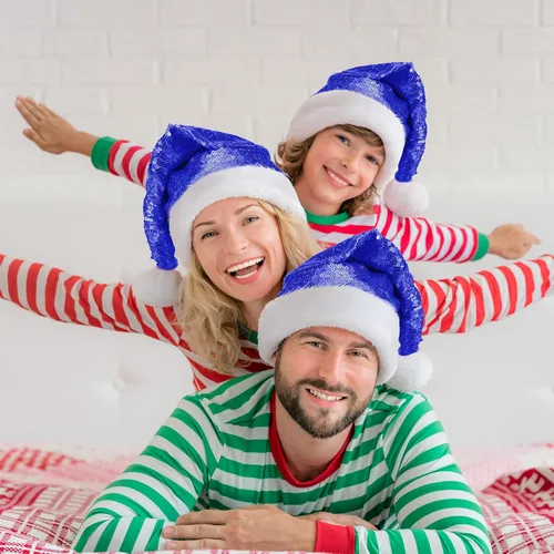 Vista 7 de SATINIOR 2 piezas de sombrero de Papá Noel de lentejuelas para adultos, unisex, gorro de Navidad con forro y ala de felpa para mujeres y hombres