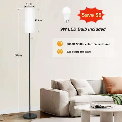 Vista 3 de Ambimall Lámpara de pie con bombilla de 3 temperaturas de color, juego de 2, lámpara de pie de 64 pulgadas con pantalla de lino para dormitorio