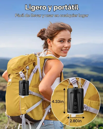 Vista 5 de Bomba de aire eléctrica, bomba de colchón de aire recargable, bomba de aire con batería con luz de campamento, 4 boquillas para camas de colchón