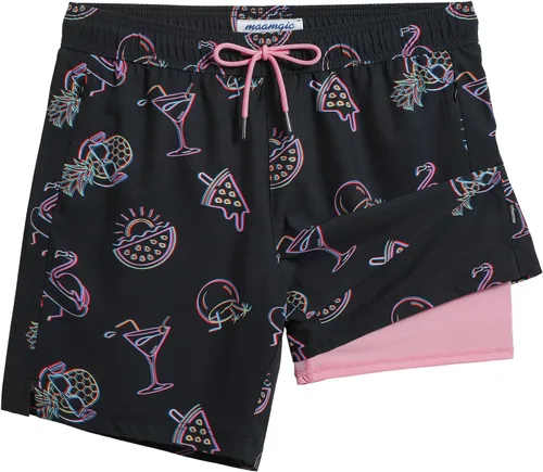 Vista 10 de maamgic Traje de Baño para Hombre 2 en 1, Pantalones Cortos de Natación de 17.8 cm para Hombre, Trajes de Baño, Pantalones Cortos de Tabla