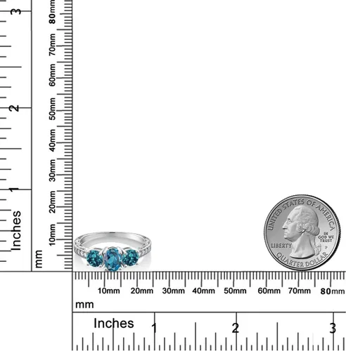 Vista 14 de Gem Stone King Anillo de compromiso de 3 piedras preciosas de oro blanco de 10 quilates con piedra natal y diamantes cultivados en laboratorio