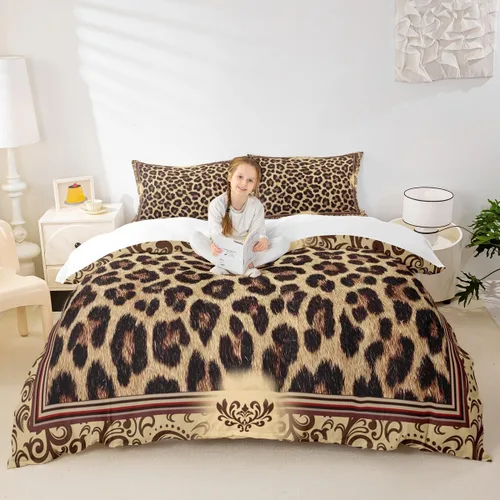 Vista 31 de Juego de funda de edredón para niños, tamaño individual, diseño de cebra y leopardo con purpurina, decoración de habitación para niñas y mujeres