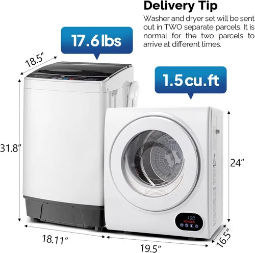 Vista 2 de ROVSUN Juego de lavadora completamente automática de 17.6 libras y secadora de ropa portátil de 1.5 pies cúbicos, juego combinado de lavadora